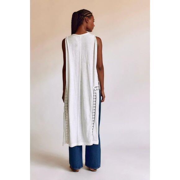 Free People Willow Maxi Top Crochet Lace Ruffle Cotton Jersey Ivory L NWT 284630 - Picture 3 of 9